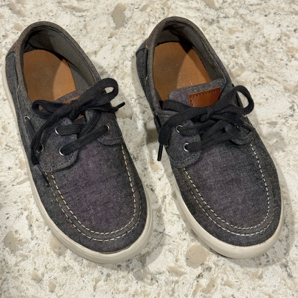 BOYS~MAX + JAKE~TOP SIDERS~FABRIC~ BOAT/LOAFERS~SIZE 3~GRAY BLUE~BR